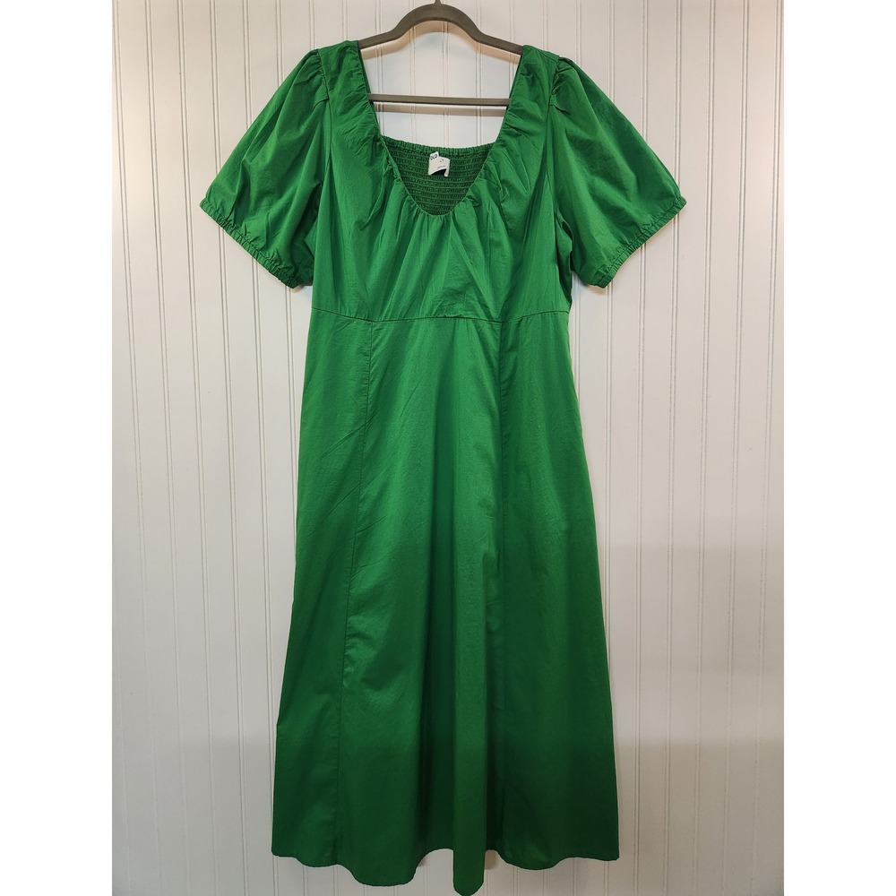 Old Navy Womens XL Kelly Green Cotton Poplin Puff Sleeve Smocked Back Maxi Dress
